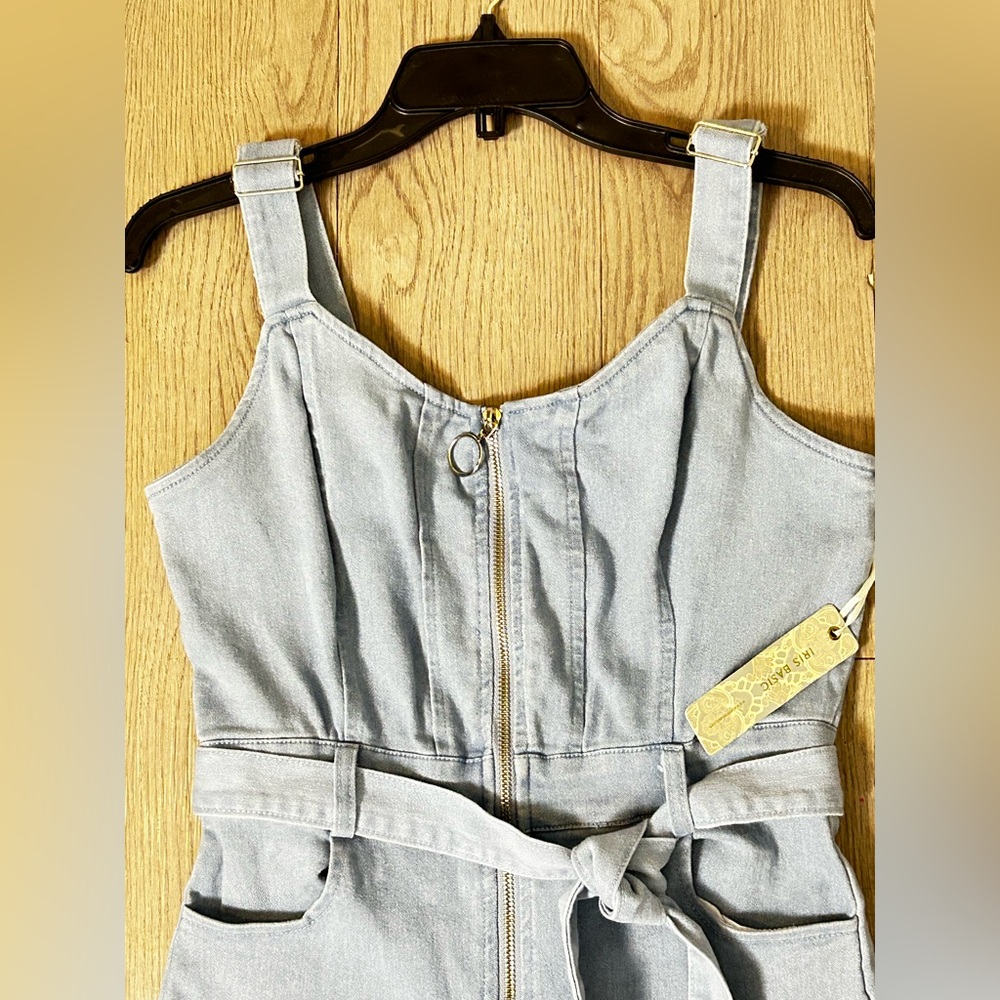 IRIS Basic Womens Denim Jumpsuit Blue Size M Belted Casual One Piece - Picture 6 of 16